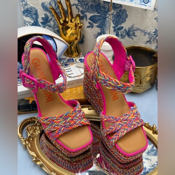 🆕 GIANNI BINI 🧿 NWOB Santi Woven Beaded Wedge Sandals - Rainbow Multi, Sz US 8 - Picture 4 of 16